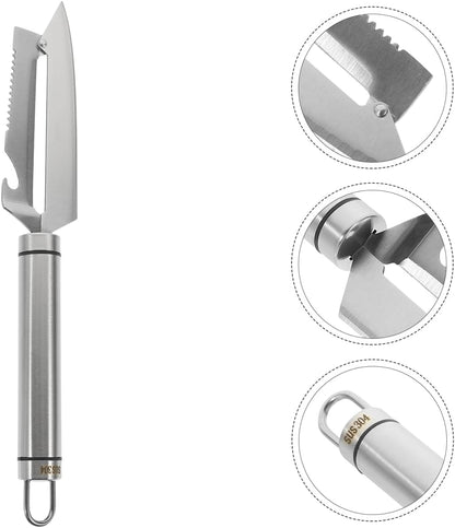 Multifunctional Stainless Steel Peeler Knife for Nopal Pineapple Fruit Vegetable Preparation Zero Snag Kitchen Tool with Bottle Opener Fish Scale Scraper
