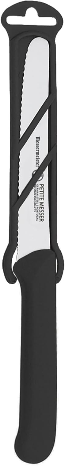 4.5” Serrated Tomato Knife with Matching Sheath, Black - German 1.4116 Steel Alloy - Rust Resistant & Easy to Maintain - Handcrafted in Santa Catarina, Portugal