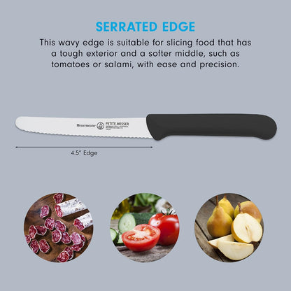 4.5” Serrated Tomato Knife with Matching Sheath, Black - German 1.4116 Steel Alloy - Rust Resistant & Easy to Maintain - Handcrafted in Santa Catarina, Portugal