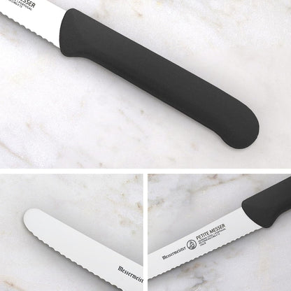 4.5” Serrated Tomato Knife with Matching Sheath, Black - German 1.4116 Steel Alloy - Rust Resistant & Easy to Maintain - Handcrafted in Santa Catarina, Portugal