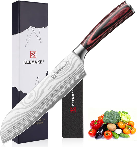 7" Santoku Knife, Razor Sharp Chef Knife with Ergonomic Handle | Japanese High Carbon Stainless Steel, 12° Bevel Angle, Professional Cooking Gadgets with Gift Box for Men and Women