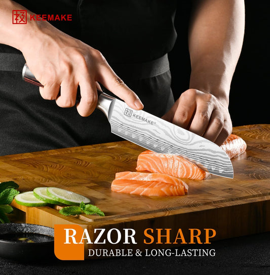 7" Santoku Knife, Razor Sharp Chef Knife with Ergonomic Handle | Japanese High Carbon Stainless Steel, 12° Bevel Angle, Professional Cooking Gadgets with Gift Box for Men and Women