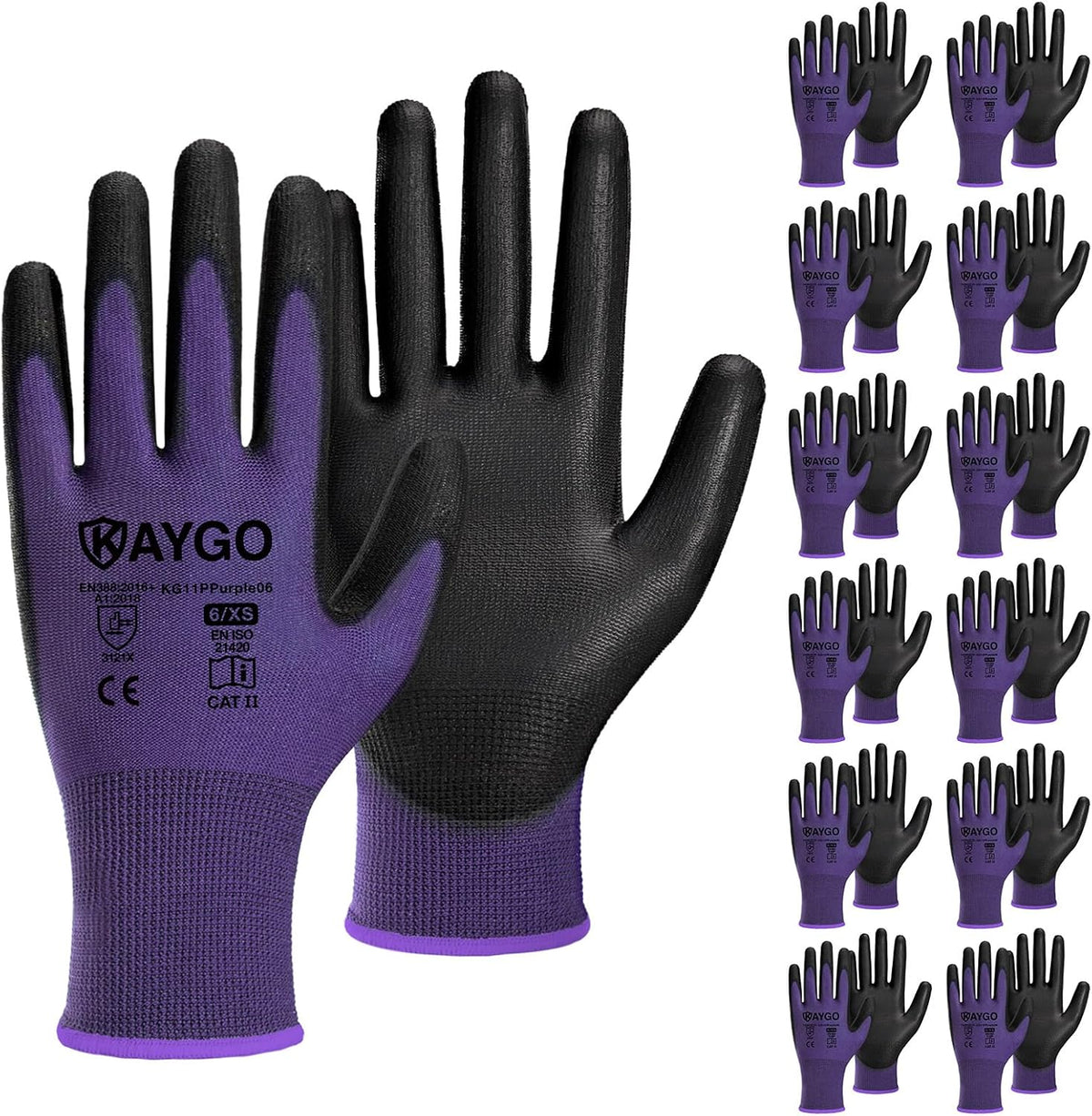 Safety Work Gloves for Men Women, PU Coated Palm & Fingers, KG11P | Smooth Grip, Breathable & Lightweight, 13-Gauge Seamless Knit, for Light Warehouse, Manufacturing, Gardening