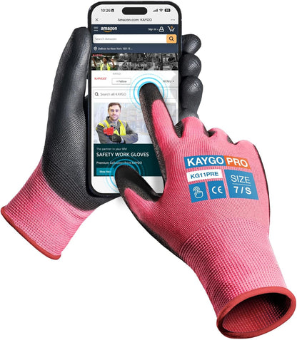 Safety Work Gloves for Men Women, PU Coated Palm & Fingers, KG11P | Smooth Grip, Breathable & Lightweight, 13-Gauge Seamless Knit, for Light Warehouse, Manufacturing, Gardening