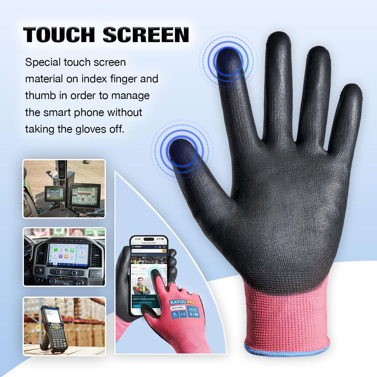 Safety Work Gloves for Men Women, PU Coated Palm & Fingers, KG11P | Smooth Grip, Breathable & Lightweight, 13-Gauge Seamless Knit, for Light Warehouse, Manufacturing, Gardening