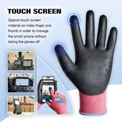 Safety Work Gloves for Men Women, PU Coated Palm & Fingers, KG11P | Smooth Grip, Breathable & Lightweight, 13-Gauge Seamless Knit, for Light Warehouse, Manufacturing, Gardening