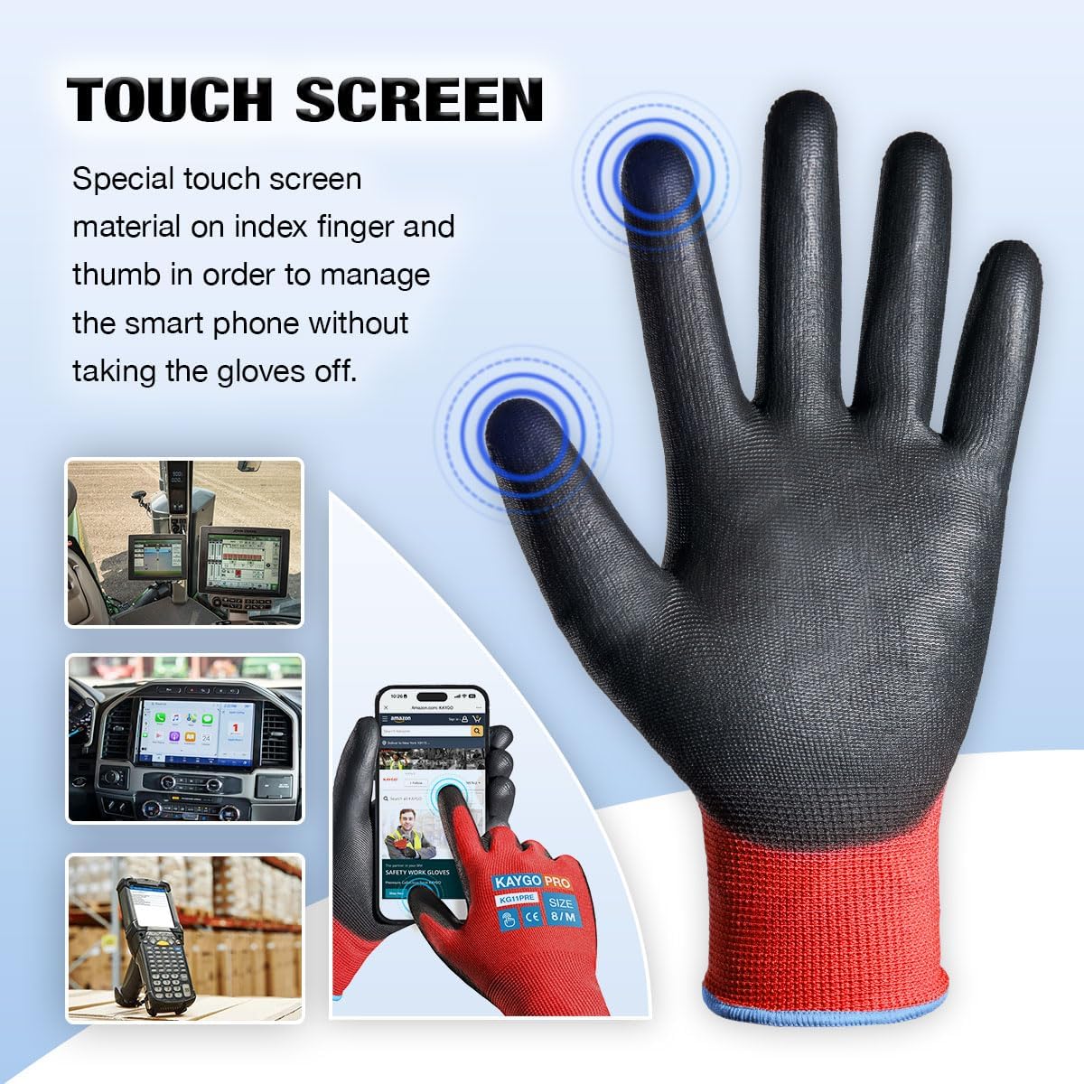 Safety Work Gloves for Men Women, PU Coated Palm & Fingers, KG11P | Smooth Grip, Breathable & Lightweight, 13-Gauge Seamless Knit, for Light Warehouse, Manufacturing, Gardening