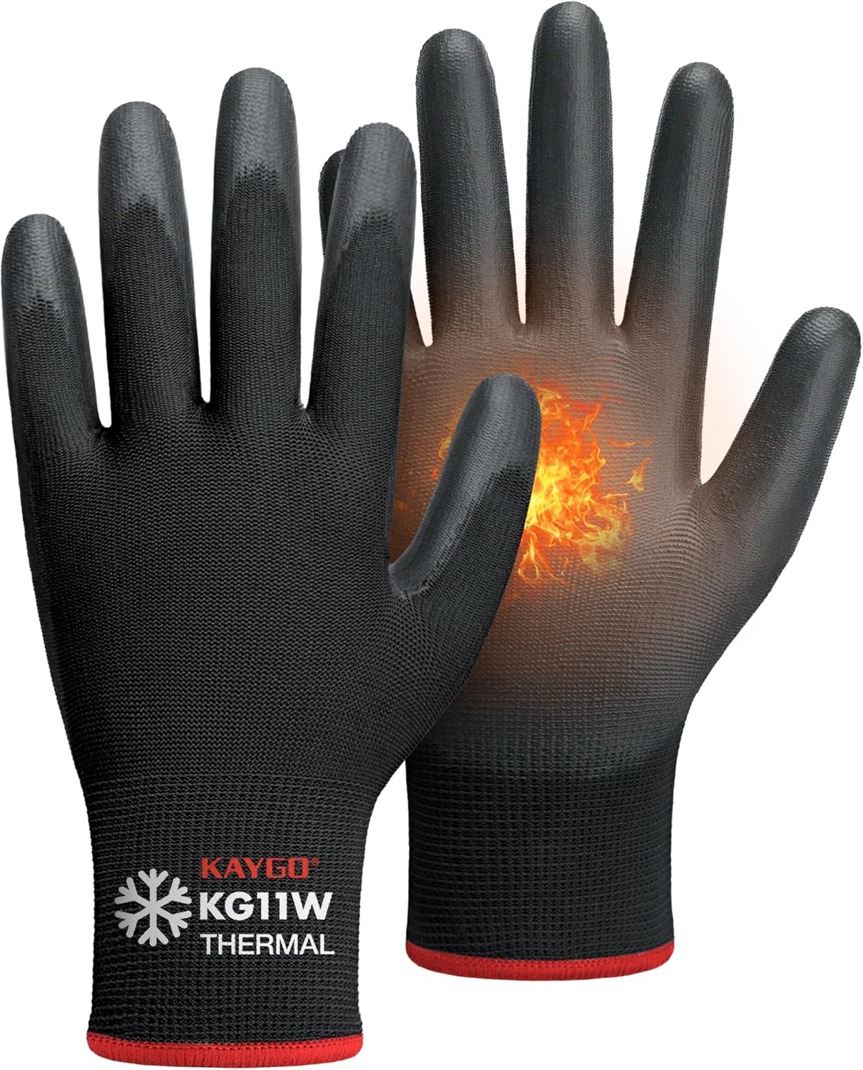 Safety Work Gloves for Men Women, PU Coated Palm & Fingers, KG11P | Smooth Grip, Breathable & Lightweight, 13-Gauge Seamless Knit, for Light Warehouse, Manufacturing, Gardening