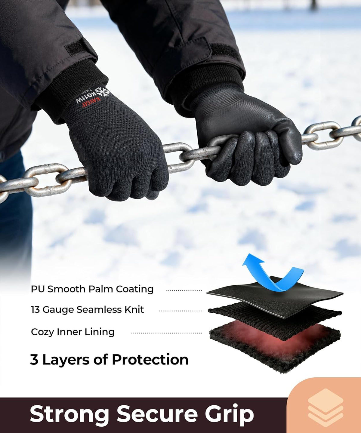 Safety Work Gloves for Men Women, PU Coated Palm & Fingers, KG11P | Smooth Grip, Breathable & Lightweight, 13-Gauge Seamless Knit, for Light Warehouse, Manufacturing, Gardening