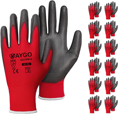 Safety Work Gloves for Men Women, PU Coated Palm & Fingers, KG11P | Smooth Grip, Breathable & Lightweight, 13-Gauge Seamless Knit, for Light Warehouse, Manufacturing, Gardening
