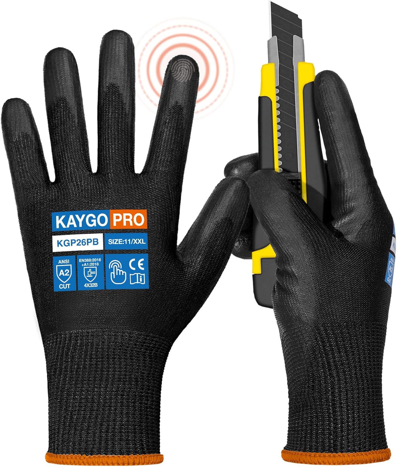 Safety Work Gloves for Men Women, PU Coated Palm & Fingers, KG11P | Smooth Grip, Breathable & Lightweight, 13-Gauge Seamless Knit, for Light Warehouse, Manufacturing, Gardening