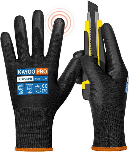 Safety Work Gloves for Men Women, PU Coated Palm & Fingers, KG11P | Smooth Grip, Breathable & Lightweight, 13-Gauge Seamless Knit, for Light Warehouse, Manufacturing, Gardening