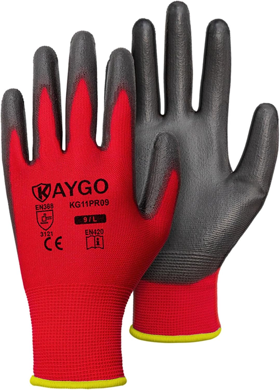 Safety Work Gloves for Men Women, PU Coated Palm & Fingers, KG11P | Smooth Grip, Breathable & Lightweight, 13-Gauge Seamless Knit, for Light Warehouse, Manufacturing, Gardening