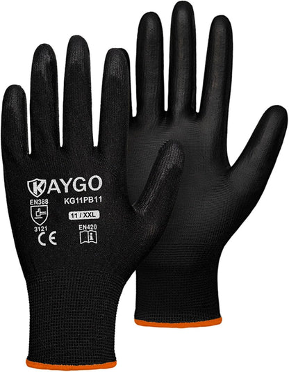 Safety Work Gloves for Men Women, PU Coated Palm & Fingers, KG11P | Smooth Grip, Breathable & Lightweight, 13-Gauge Seamless Knit, for Light Warehouse, Manufacturing, Gardening