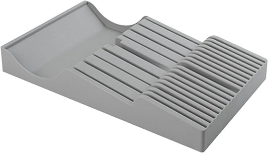 Cutter Drawer Organizer, 16 Slot Knife Block with Drainage Holes for Kitchen Tool Storage and Organization (Gray)