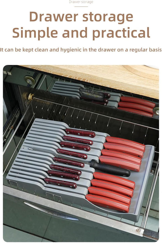 Cutter Drawer Organizer, 16 Slot Knife Block with Drainage Holes for Kitchen Tool Storage and Organization (Gray)