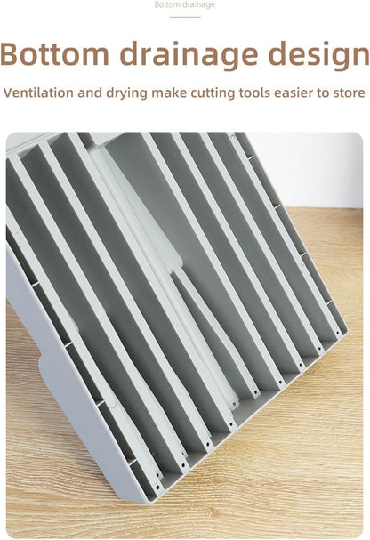 Cutter Drawer Organizer, 16 Slot Knife Block with Drainage Holes for Kitchen Tool Storage and Organization (Gray)