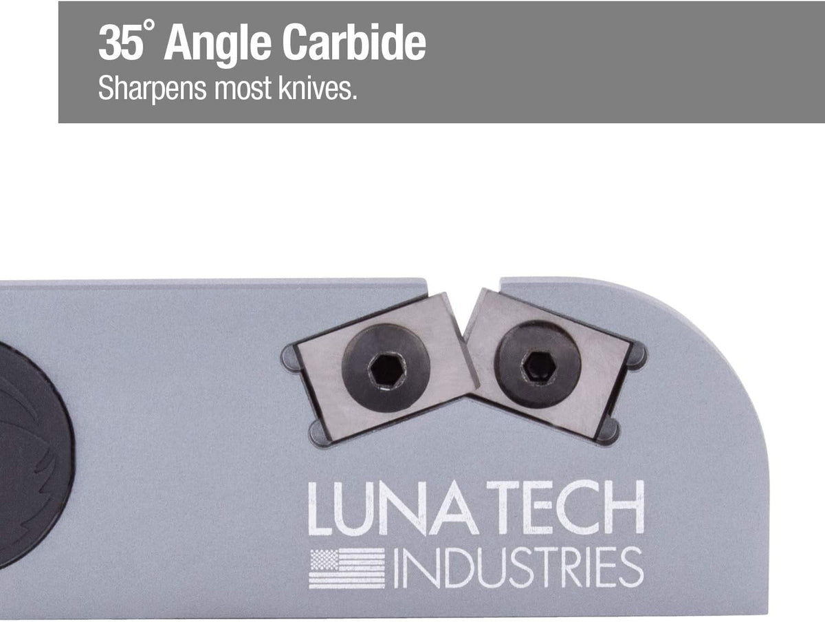 Luna Tech, LTK9505, Finger Carbide Knife Sharpener, Aluminum Plate, TPR Grooves, Laser Markings, Compact, Tether Hole