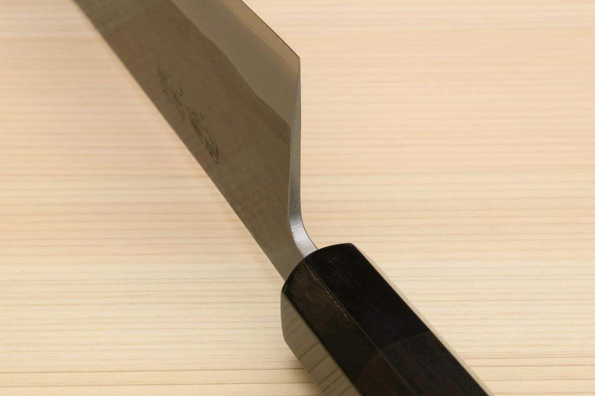 Yoshihiro Kurouchi Black-Forged High Carbon Blue Steel Stainless Clad Kiritsuke Japanese Multipurpose Knife Ebony Handle (8.25" (210mm) & Saya)