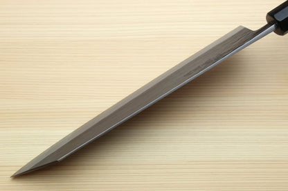 Yoshihiro Kurouchi Black-Forged High Carbon Blue Steel Stainless Clad Kiritsuke Japanese Multipurpose Knife Ebony Handle (8.25" (210mm) & Saya)