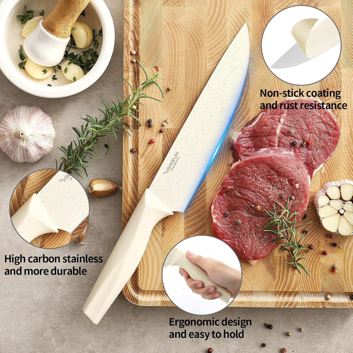 7-Piece Kitchen Knife Set ，Knife Block Sets and High-Carbon Stainless Steel Kitchen Knives for Cooking ，Dishwasher Safe,Ergonomic Handle