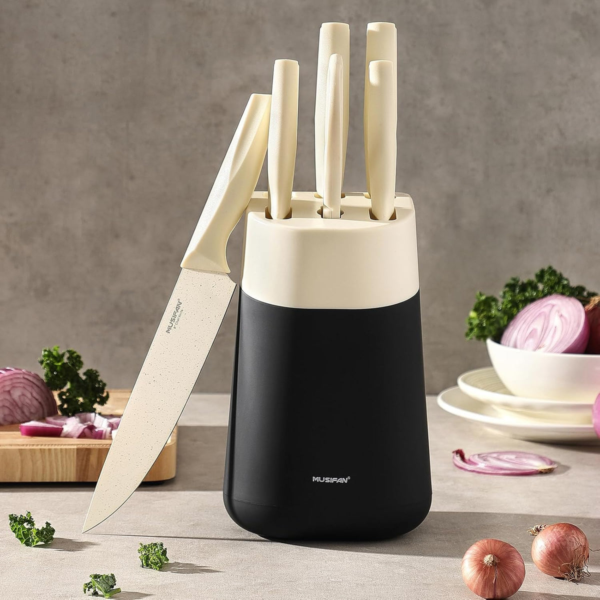 7-Piece Kitchen Knife Set ，Knife Block Sets and High-Carbon Stainless Steel Kitchen Knives for Cooking ，Dishwasher Safe,Ergonomic Handle