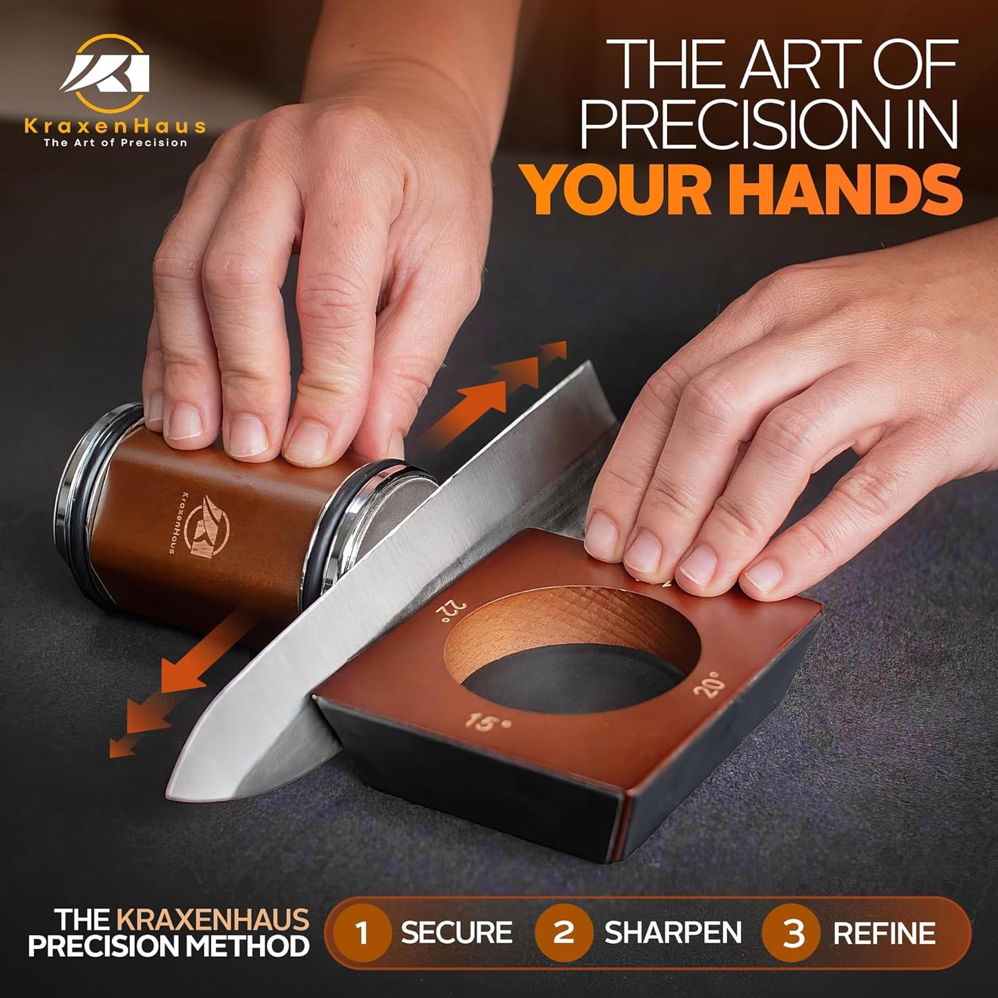 Tumbler Rolling Knife Sharpener Kit – Magnetic Manual System with 4 Angles & Walnut Base Diamond & Ceramic Discs | Kitchen Knife Sharpening Tool | Interchangeable, Easy & Safe Design