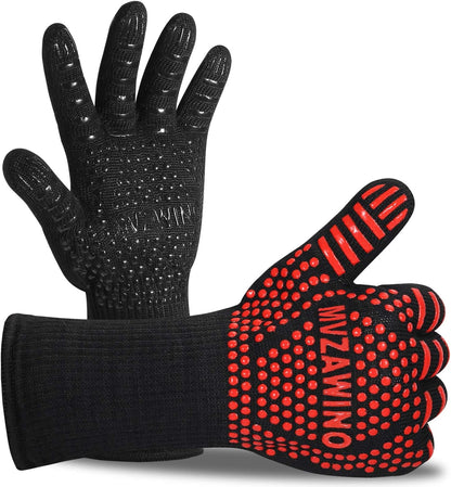 BBQ Grill Gloves, 1472°F Heat Resistant | Non-Slip Silicone, Washable, Long Protection for Kitchen, Cooking, Grilling, Baking