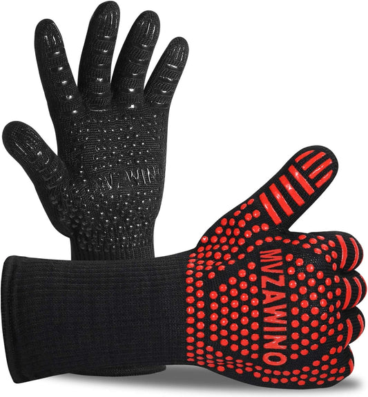 BBQ Grill Gloves, 1472°F Heat Resistant | Non-Slip Silicone, Washable, Long Protection for Kitchen, Cooking, Grilling, Baking
