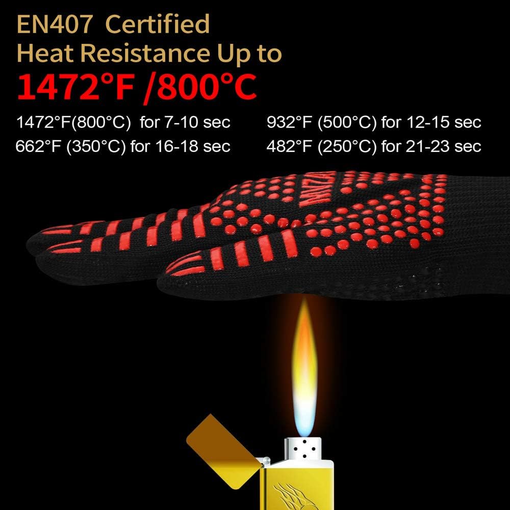 BBQ Grill Gloves, 1472°F Heat Resistant | Non-Slip Silicone, Washable, Long Protection for Kitchen, Cooking, Grilling, Baking