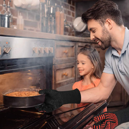 BBQ Grill Gloves, 1472°F Heat Resistant | Non-Slip Silicone, Washable, Long Protection for Kitchen, Cooking, Grilling, Baking