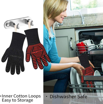 BBQ Grill Gloves, 1472°F Heat Resistant | Non-Slip Silicone, Washable, Long Protection for Kitchen, Cooking, Grilling, Baking