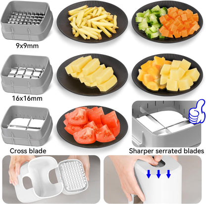 Multifunctional Vegetable Chopper White - 3 Interchangeable Blades Potato French Fry Cutter with Container & Storage Box Food Chopper Dicer for Cucumber, Tomato, Carrot, Onion