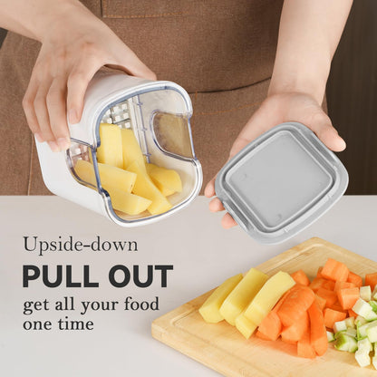 Multifunctional Vegetable Chopper White - 3 Interchangeable Blades Potato French Fry Cutter with Container & Storage Box Food Chopper Dicer for Cucumber, Tomato, Carrot, Onion