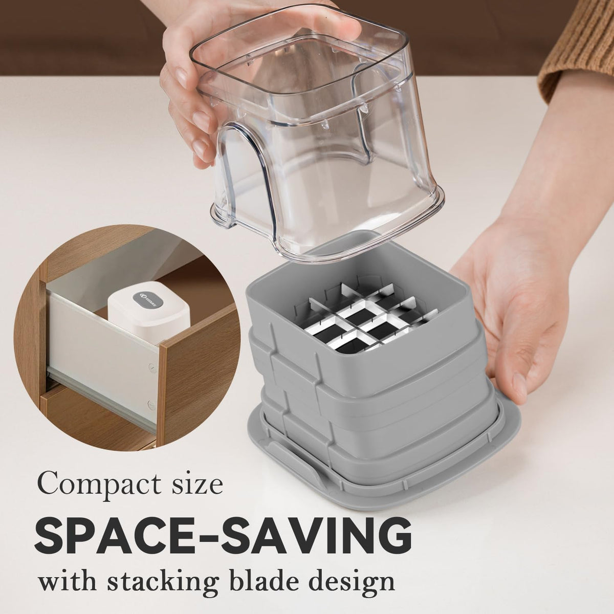 Multifunctional Vegetable Chopper White - 3 Interchangeable Blades Potato French Fry Cutter with Container & Storage Box Food Chopper Dicer for Cucumber, Tomato, Carrot, Onion