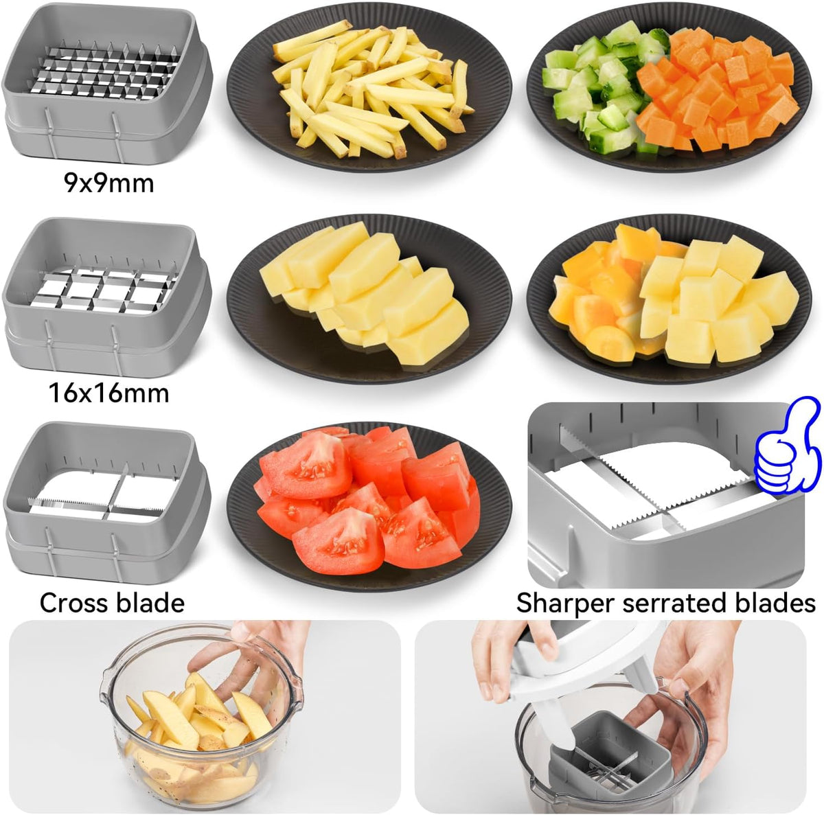 Multifunctional Vegetable Chopper White - 3 Interchangeable Blades Potato French Fry Cutter with Container & Storage Box Food Chopper Dicer for Cucumber, Tomato, Carrot, Onion