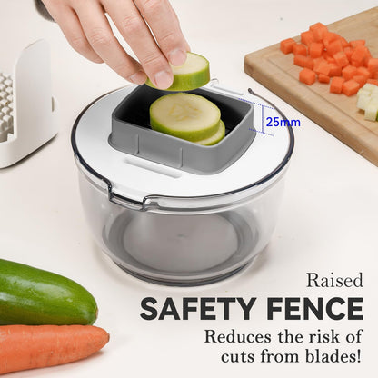 Multifunctional Vegetable Chopper White - 3 Interchangeable Blades Potato French Fry Cutter with Container & Storage Box Food Chopper Dicer for Cucumber, Tomato, Carrot, Onion