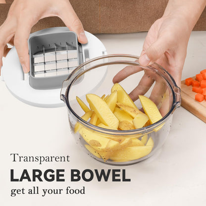 Multifunctional Vegetable Chopper White - 3 Interchangeable Blades Potato French Fry Cutter with Container & Storage Box Food Chopper Dicer for Cucumber, Tomato, Carrot, Onion