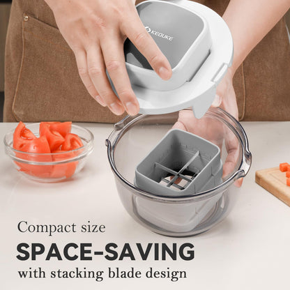 Multifunctional Vegetable Chopper White - 3 Interchangeable Blades Potato French Fry Cutter with Container & Storage Box Food Chopper Dicer for Cucumber, Tomato, Carrot, Onion