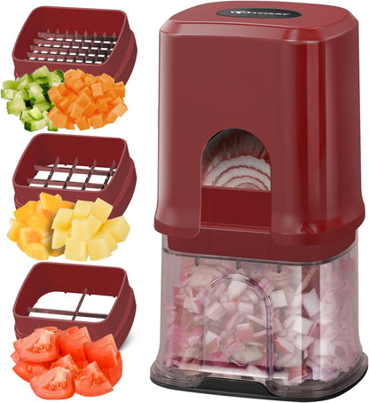 Multifunctional Vegetable Chopper White - 3 Interchangeable Blades Potato French Fry Cutter with Container & Storage Box Food Chopper Dicer for Cucumber, Tomato, Carrot, Onion