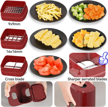 Multifunctional Vegetable Chopper White - 3 Interchangeable Blades Potato French Fry Cutter with Container & Storage Box Food Chopper Dicer for Cucumber, Tomato, Carrot, Onion