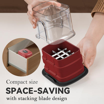 Multifunctional Vegetable Chopper White - 3 Interchangeable Blades Potato French Fry Cutter with Container & Storage Box Food Chopper Dicer for Cucumber, Tomato, Carrot, Onion