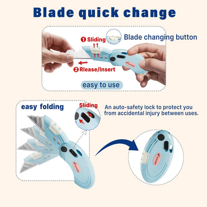 Box Opener with 10 Extra Blades,Mini Box Cutter with Button Lock Mechanism,Razor Blades Utility Knife for Opening Daily Express Boxes, Packages, Envelopes,Paper tapes.White,4 Pcs.