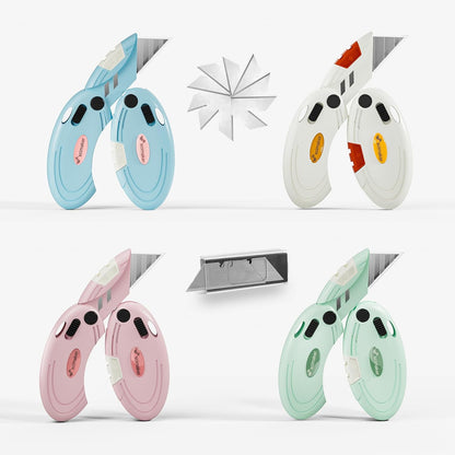 Box Opener with 10 Extra Blades,Mini Box Cutter with Button Lock Mechanism,Razor Blades Utility Knife for Opening Daily Express Boxes, Packages, Envelopes,Paper tapes.White,4 Pcs.