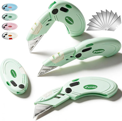 Box Opener with 10 Extra Blades,Mini Box Cutter with Button Lock Mechanism,Razor Blades Utility Knife for Opening Daily Express Boxes, Packages, Envelopes,Paper tapes.White,4 Pcs.