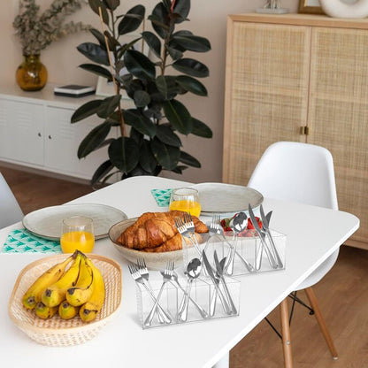 Large Cutlery Storage Organizer, Plastic Cutlery Utensil Holder Storage Organizer Caddy for Kitchen Countertop Organization, Holds Fork, Knife, Spoon, Silverware Tableware Storage Box