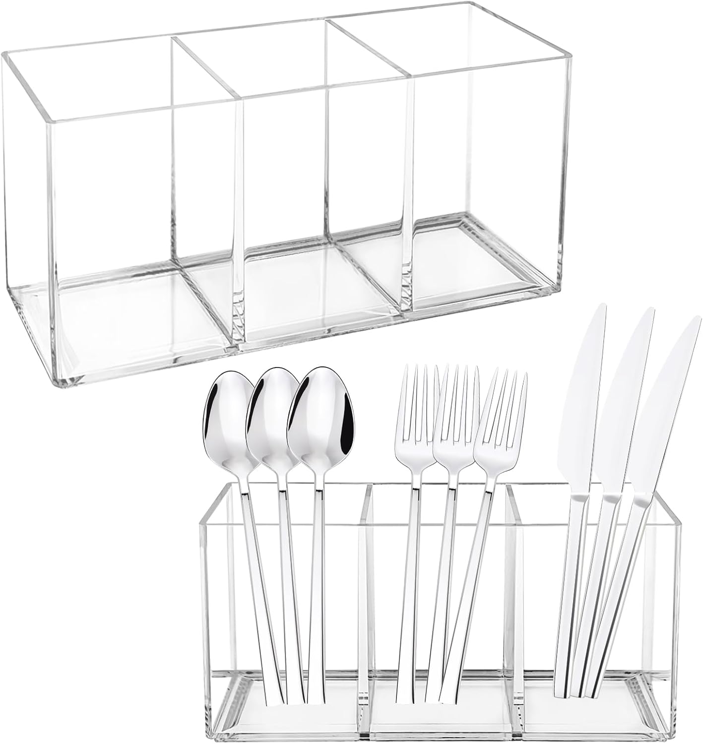 Large Cutlery Storage Organizer, Plastic Cutlery Utensil Holder Storage Organizer Caddy for Kitchen Countertop Organization, Holds Fork, Knife, Spoon, Silverware Tableware Storage Box