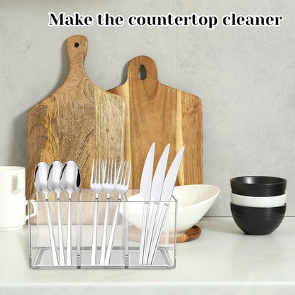 Large Cutlery Storage Organizer, Plastic Cutlery Utensil Holder Storage Organizer Caddy for Kitchen Countertop Organization, Holds Fork, Knife, Spoon, Silverware Tableware Storage Box