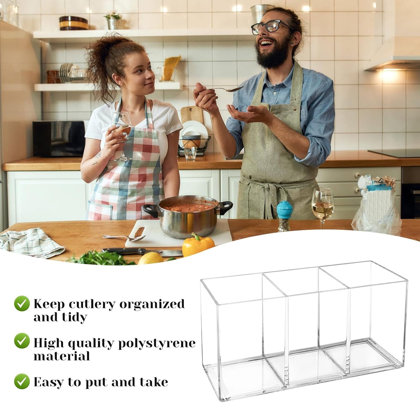 Large Cutlery Storage Organizer, Plastic Cutlery Utensil Holder Storage Organizer Caddy for Kitchen Countertop Organization, Holds Fork, Knife, Spoon, Silverware Tableware Storage Box