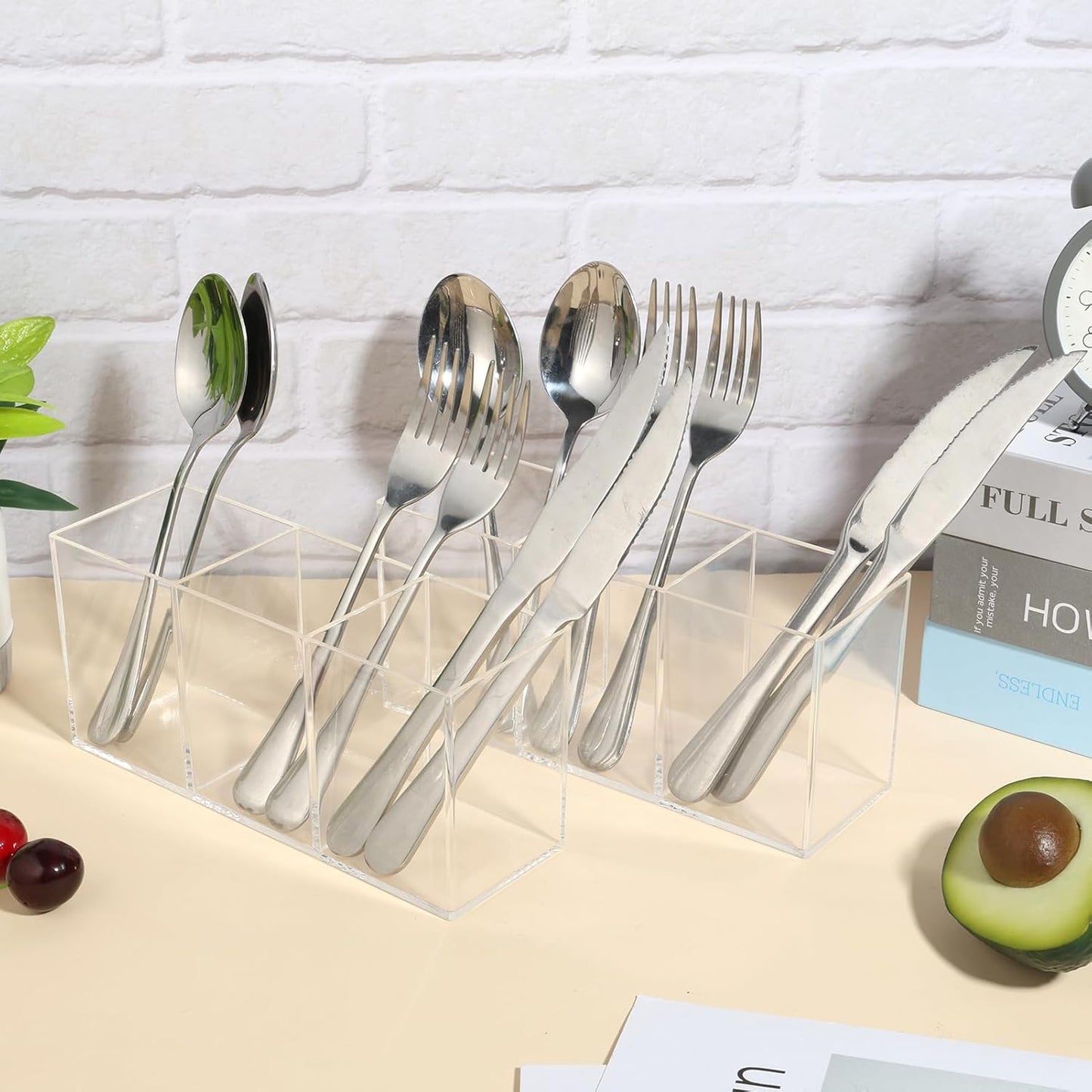 Large Cutlery Storage Organizer, Plastic Cutlery Utensil Holder Storage Organizer Caddy for Kitchen Countertop Organization, Holds Fork, Knife, Spoon, Silverware Tableware Storage Box